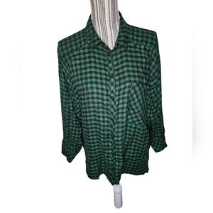 BDG Women's Green/Black Oversized Plaid Button-Up Long Sleeve Shirt Size S